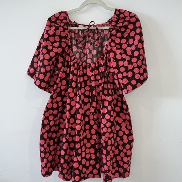 FREE People Pink/Chocolate Combo Jodie Printed Tunic Flowy Oversized top size XS - Picture 9 of 15